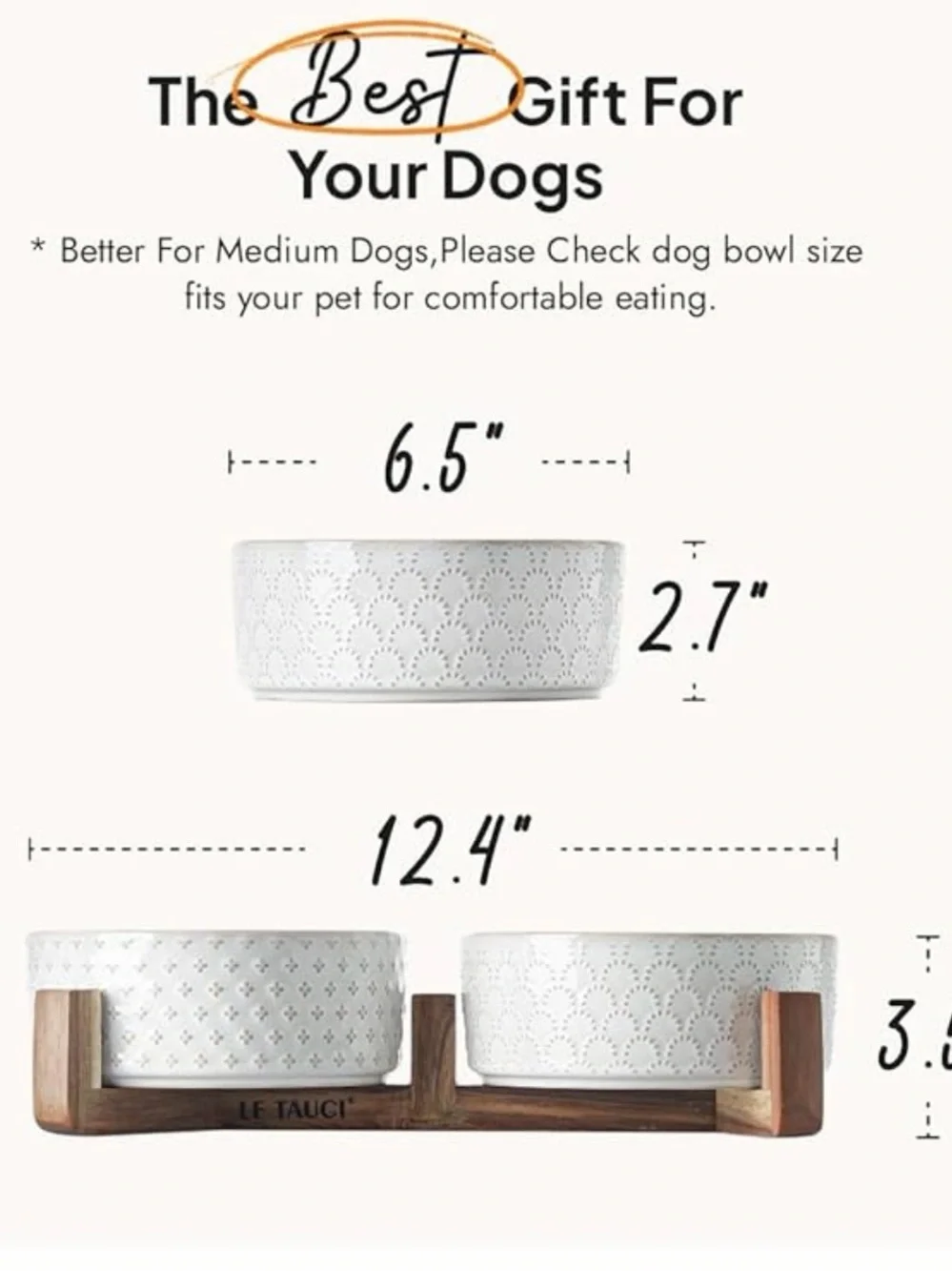 🐶🥣  LE TAUCI Ceramic Elevated Dog Bowl Set with Acacia Wood Stand